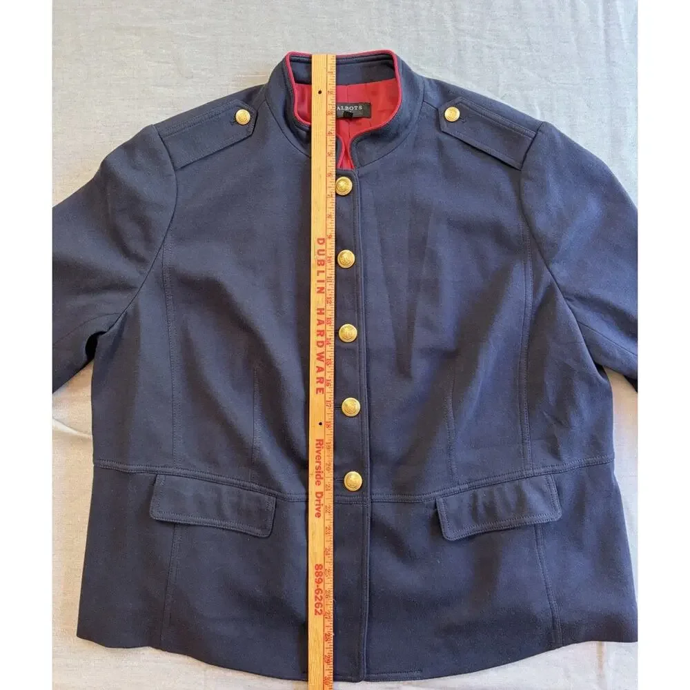 New Talbots Jacket Women's Navy With Gold Button Twill Military Blazer‎ Blue 22W